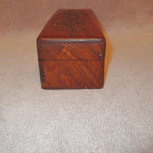 Vtg Lucky Brand Tooled Wood Fretwork Stash Box Brass Peace Sign Incense Trinket - Picture 10 of 11